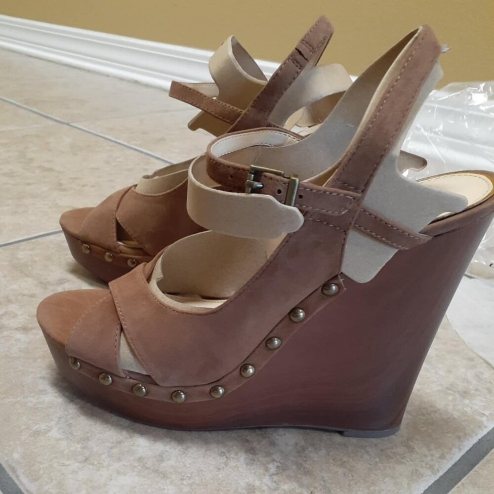 *SALE PRICE!* Tobacco Suede Studded Wedge Sandal Size 10 - Jessica Simpson Heels